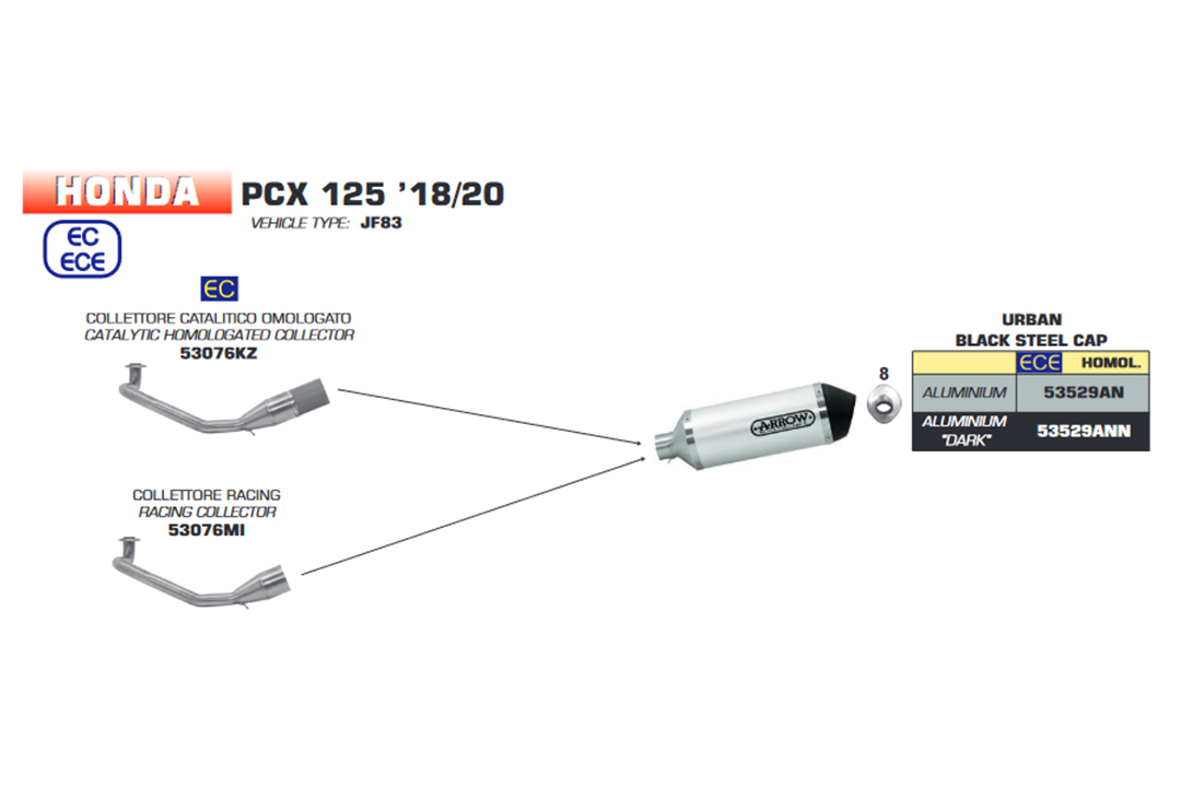 Galerie evacuare ARROW pentru Honda PCX125 2018- , cu catalizator