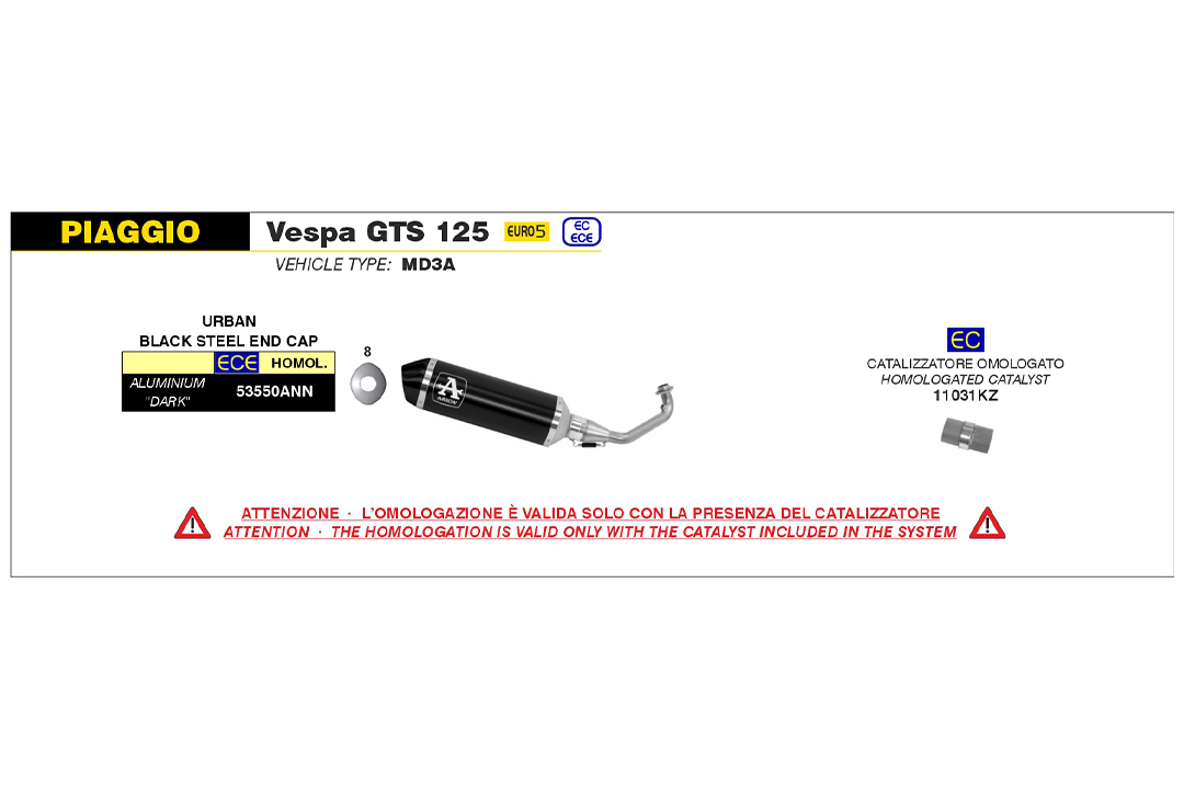Tobă finală ARROW DARK URBAN pentru Piaggio Vespa GTS 125 i.e. Anul modelului 2021-