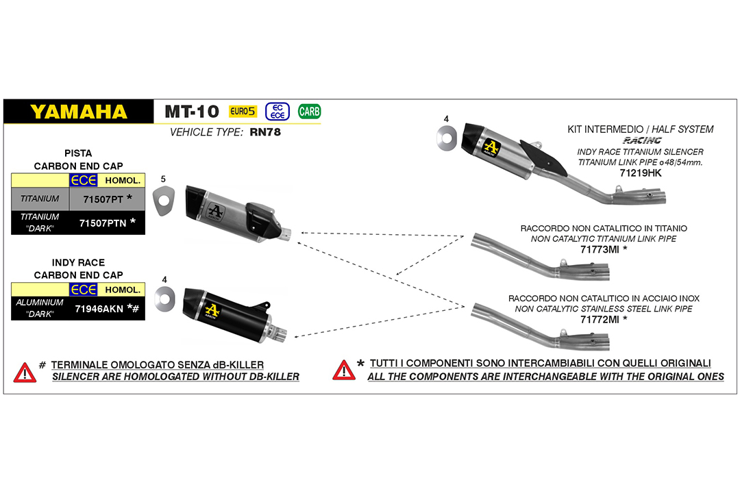 Tobă finală ARROW DARK INDY RACE pentru Yamaha MT-10 Anul modelului 2022-