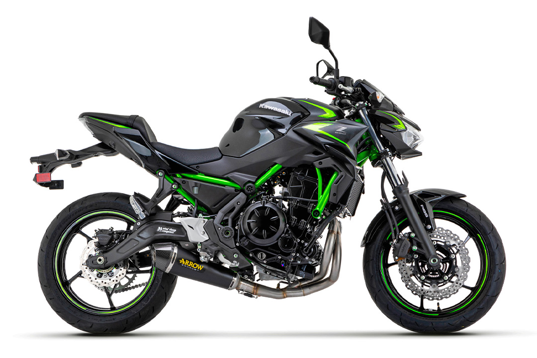 Sistem Tobă finală ARROW X-KONE Oțel inoxidabil negru pentru Kawasaki Z650 și Ninja 650 Anul modelului 2021-