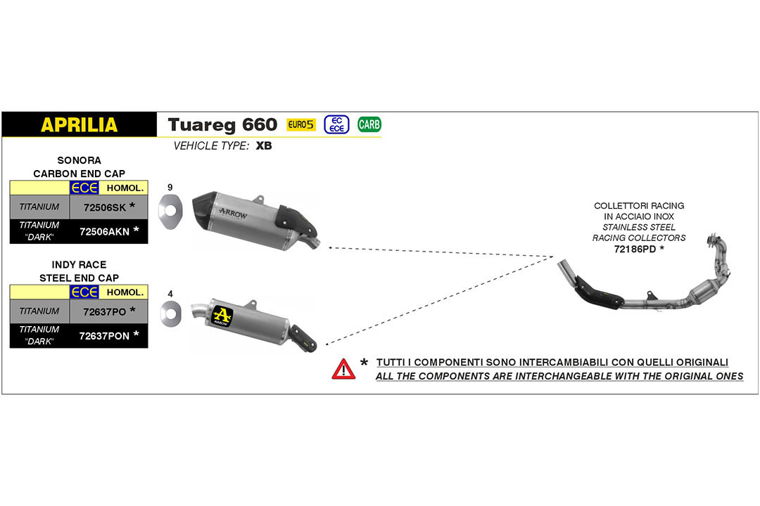 Galerie evacuare ARROW Racing Oțel inoxidabil pentru Aprilia Tuareg 660 din anul modelului 2022-