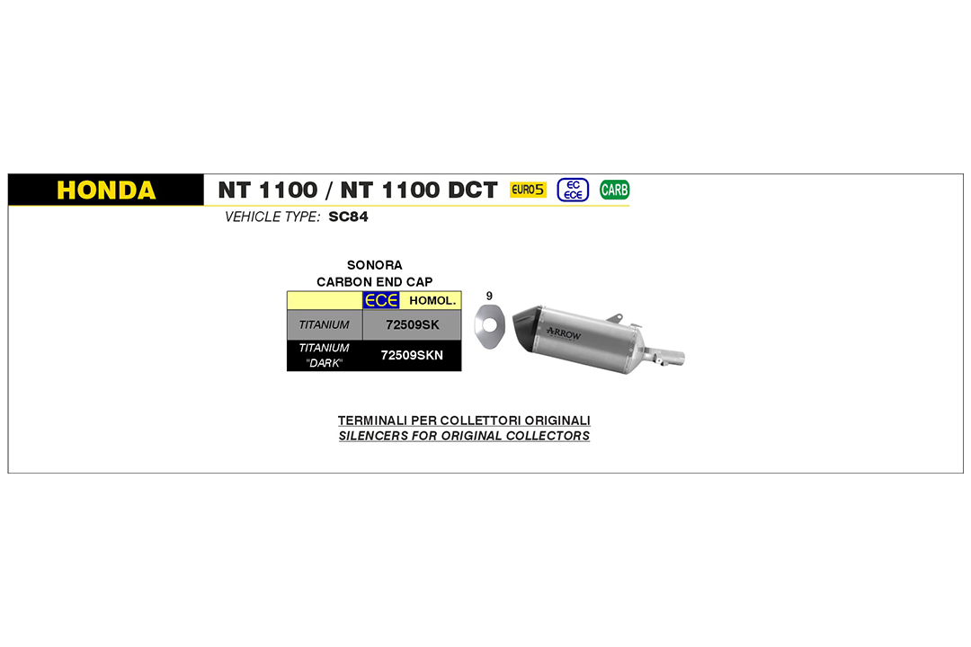 Tobă finală ARROW SONORA DARK Titan pentru Honda NT1100 / DCT din anul modelului 2022-