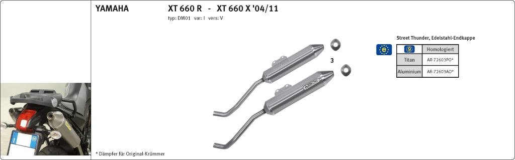 Tobă finală ARROW THUNDER pentru Yamaha XT660R / XT660X Anul modelului 2004-2016, Titan