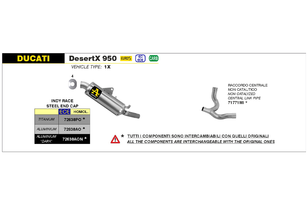 Tobă finală ARROW INDY RACE Aluminium pentru Ducati Desert X 950 din anul modelului 2022-
