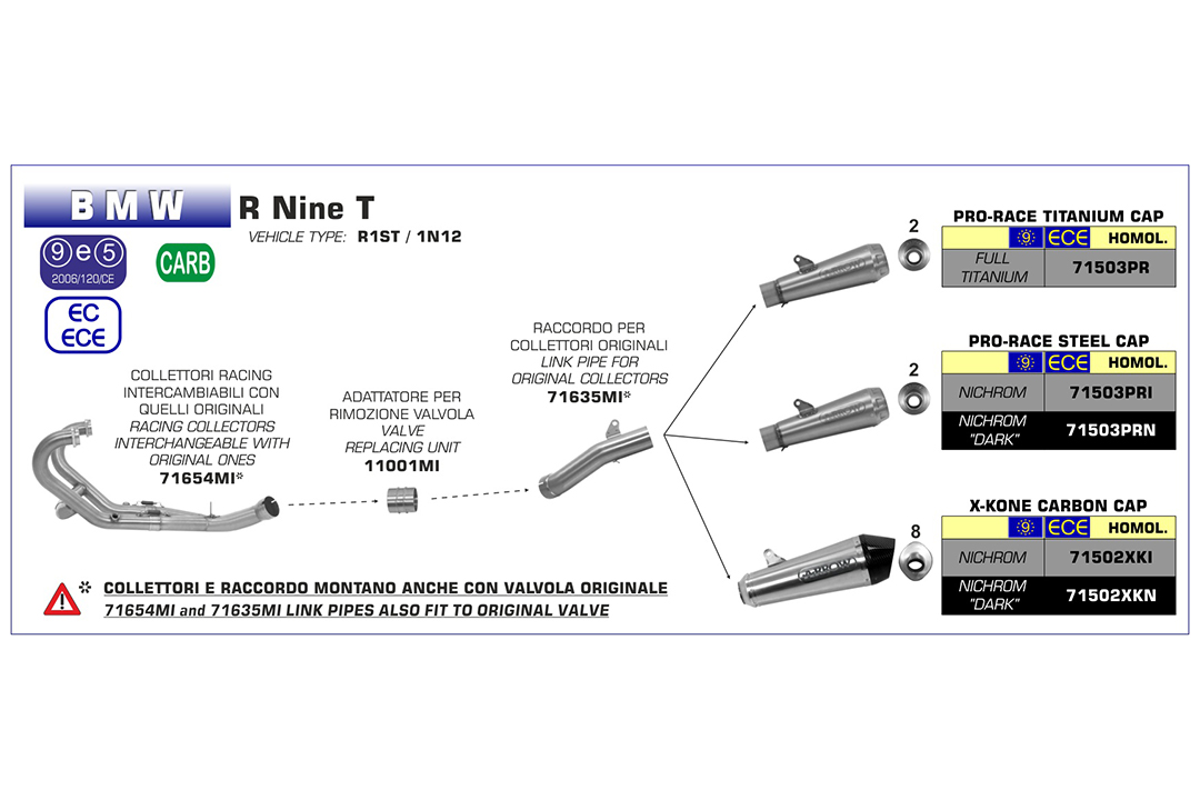 Galerie evacuare ARROW Racing pentru BMW R nineT 2014- / R nineT Scrambler 2016- , fără catalizator