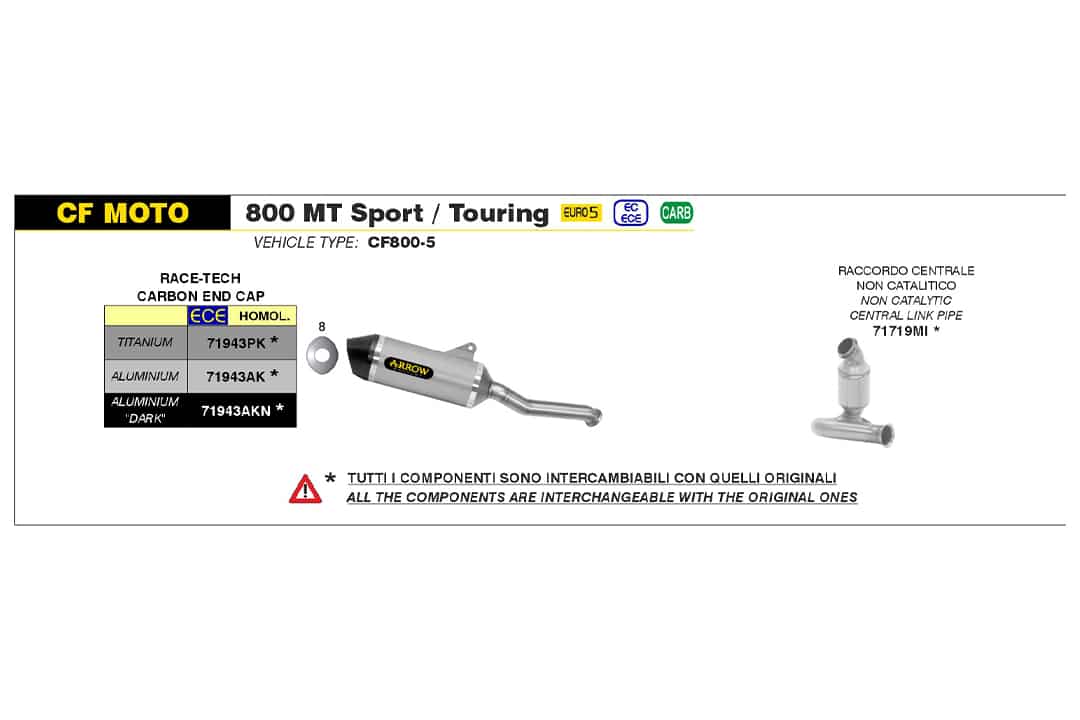 Tobă finală ARROW RACE-TECH DARK Aluminium pentru CF Moto 800 MT Sport / Touring 2022-