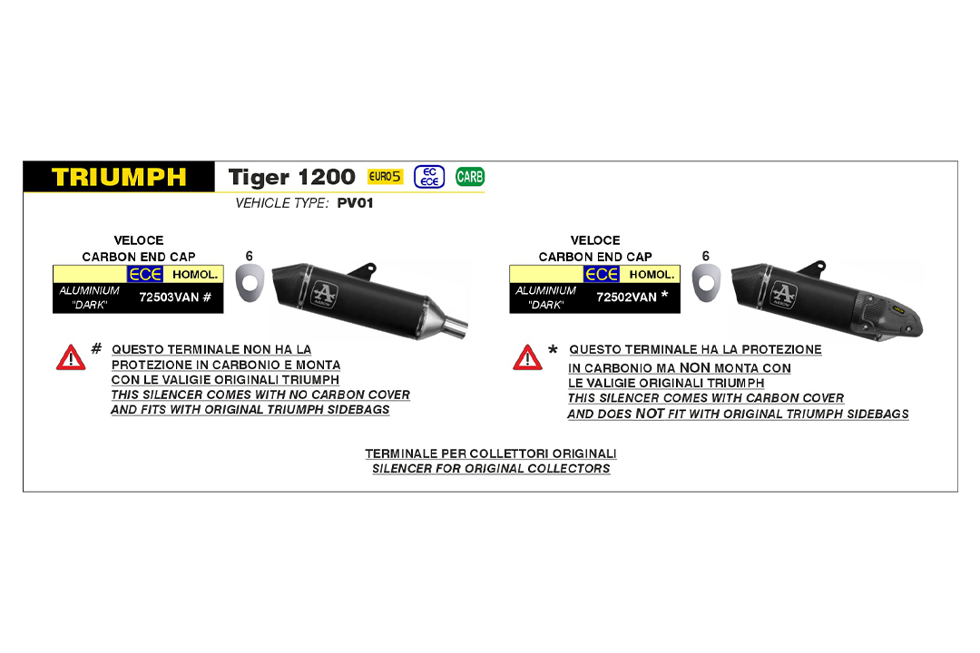 ARROW VELOCE DARK Slip-On pentru Triumph Tiger 1200 2022-