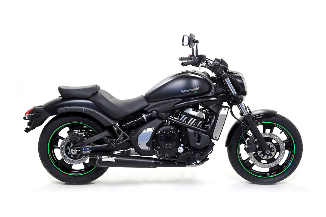 Tobă finală complet ARROW DARK REBEL Oțel inoxidabil negru u. Aluminium pentru Kawasaki Vulcan S 650 2021-