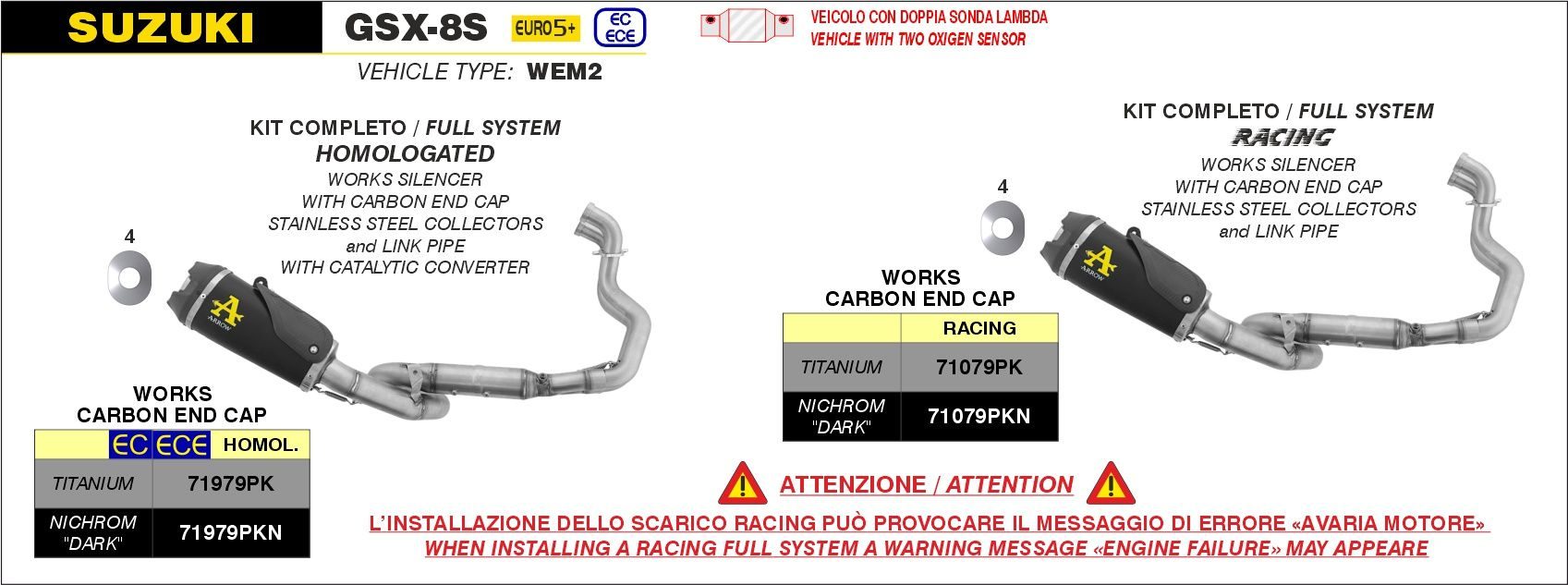 Sistem de evacuare ARROW WORKS DARK pentru Suzuki GSX-8S 8R