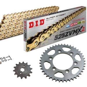 Set lanț DID 525ZVM-X2, culoare auriu, Suzuki DL650 V-Strom, an model 2007-/ DL650 V-Strom ABS / GSXS750, model 2015-